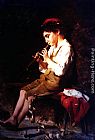 Luigi Bechi Canvas Paintings - Boy with Recorder